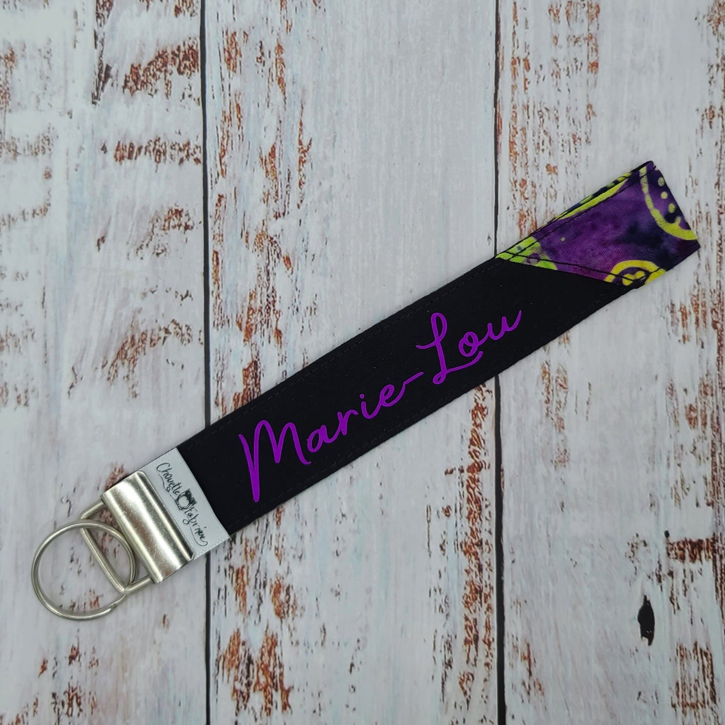 Porte-clé - PERSONNALISÉ - Dragonne - Poignet - Aquarelle Papillons - Bande noire