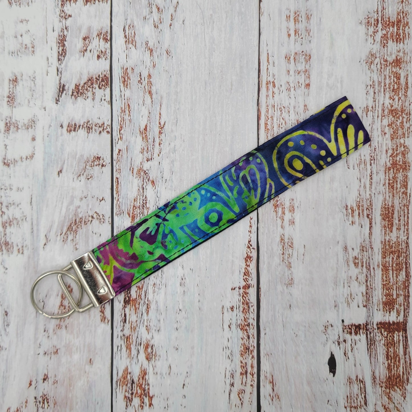 Porte-clé - PERSONNALISÉ - Dragonne - Poignet - Aquarelle Papillons - Bande noire