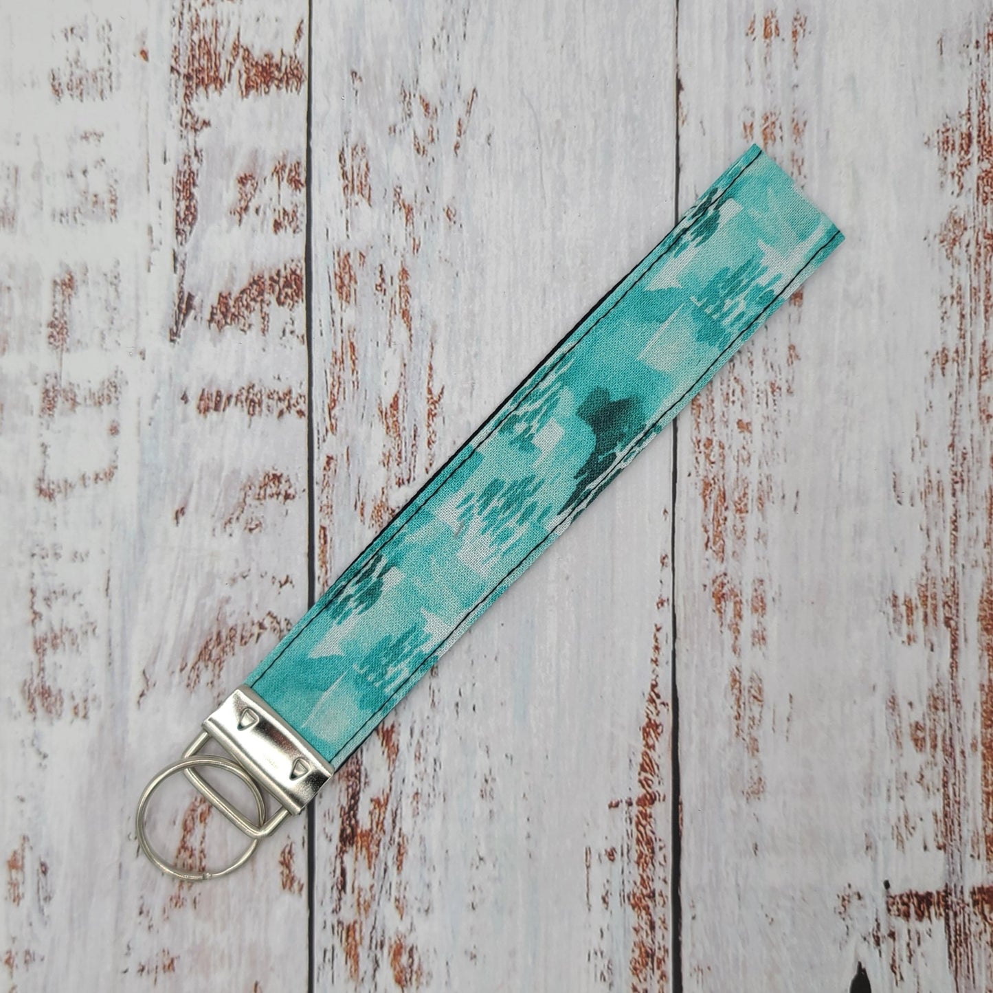 Porte-clé - PERSONNALISÉ - Dragonne - Poignet - Abstrait turquoise - Bande noire
