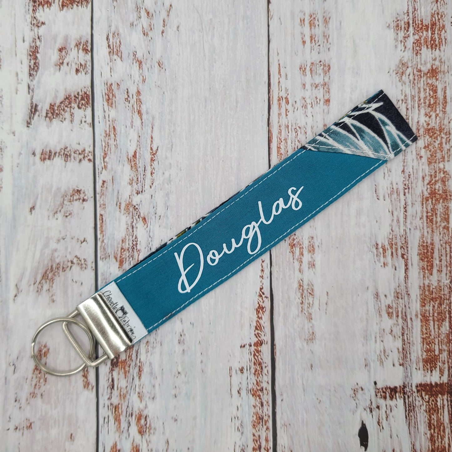 Porte-clé - PERSONNALISÉ - Dragonne - Poignet - Feuillages teal - Bande teal