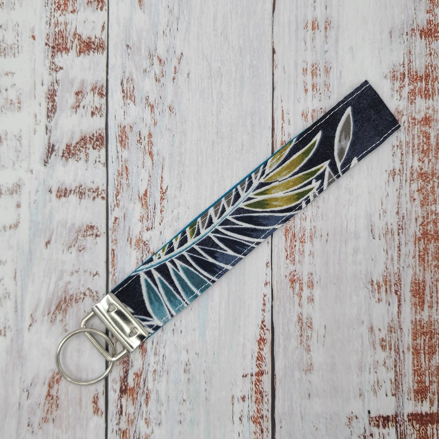 Porte-clé - PERSONNALISÉ - Dragonne - Poignet - Feuillages teal - Bande teal