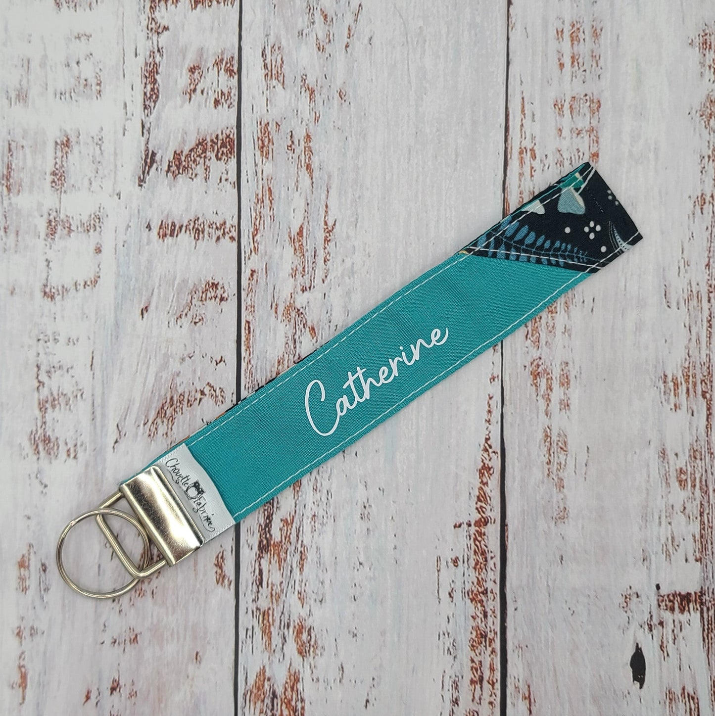 Porte-clé - PERSONNALISÉ - Dragonne - Poignet - Nature/Renards - Bande turquoise