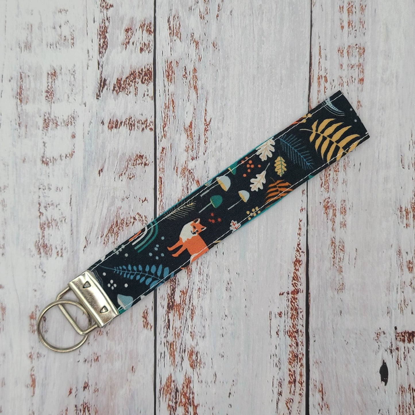 Porte-clé - PERSONNALISÉ - Dragonne - Poignet - Nature/Renards - Bande turquoise
