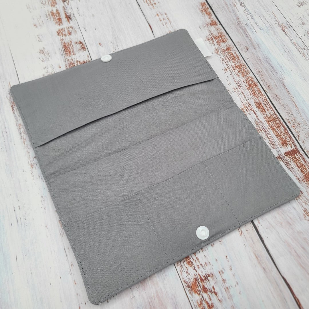 Protège-carnet de santé - Vaccination - Personnalisé - Chevrons Gris & Blanc - Denim Gris