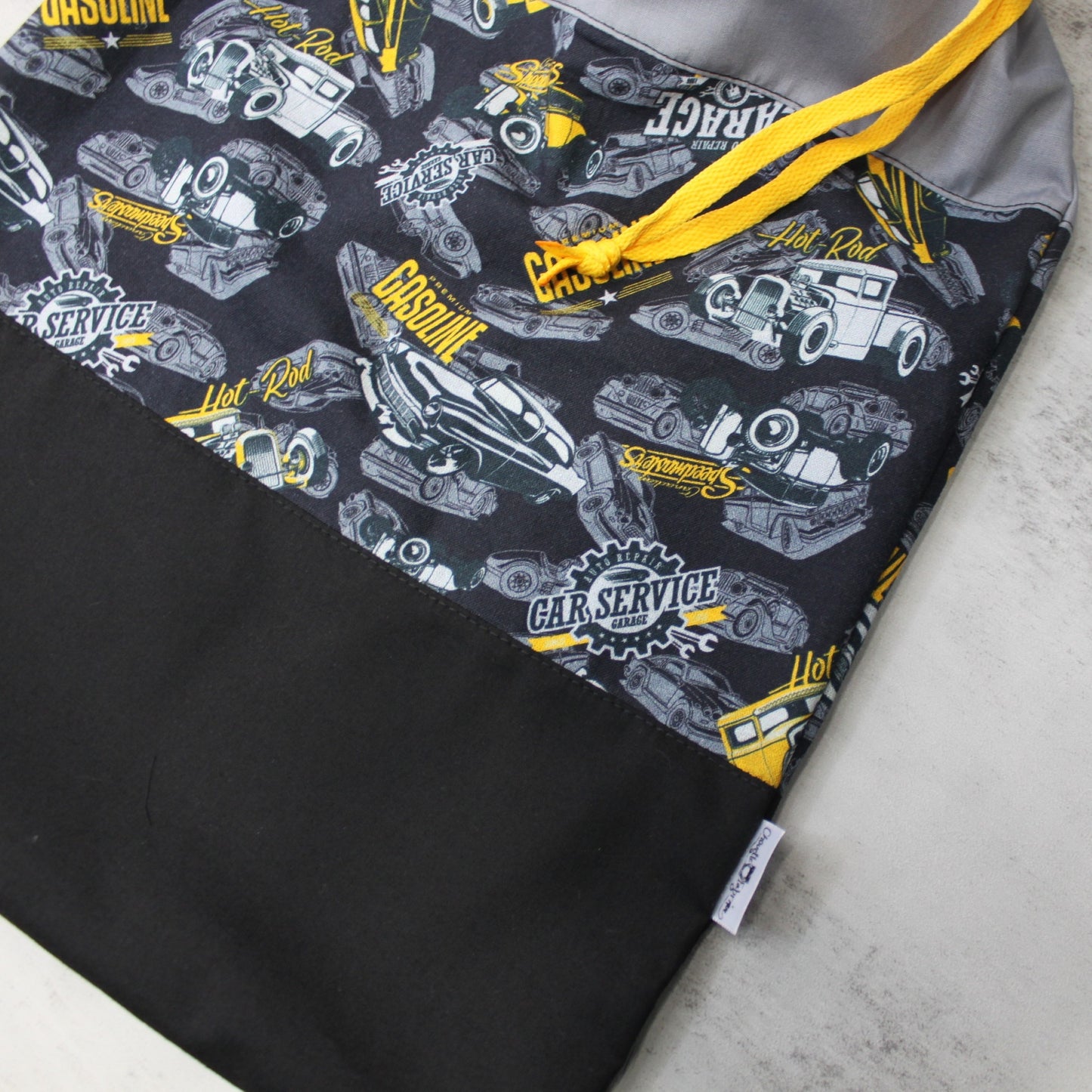 Sac de sport ou à souliers - Personnalisé - Voitures anciennes - Hotrod (Gris et jaune)