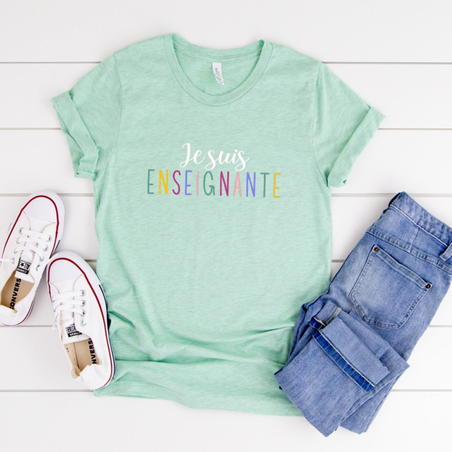 T-shirt unisexe à col rond - ENSEIGNANTE - Je suis ENSEIGNANTE - Choix Couleurs Tissu