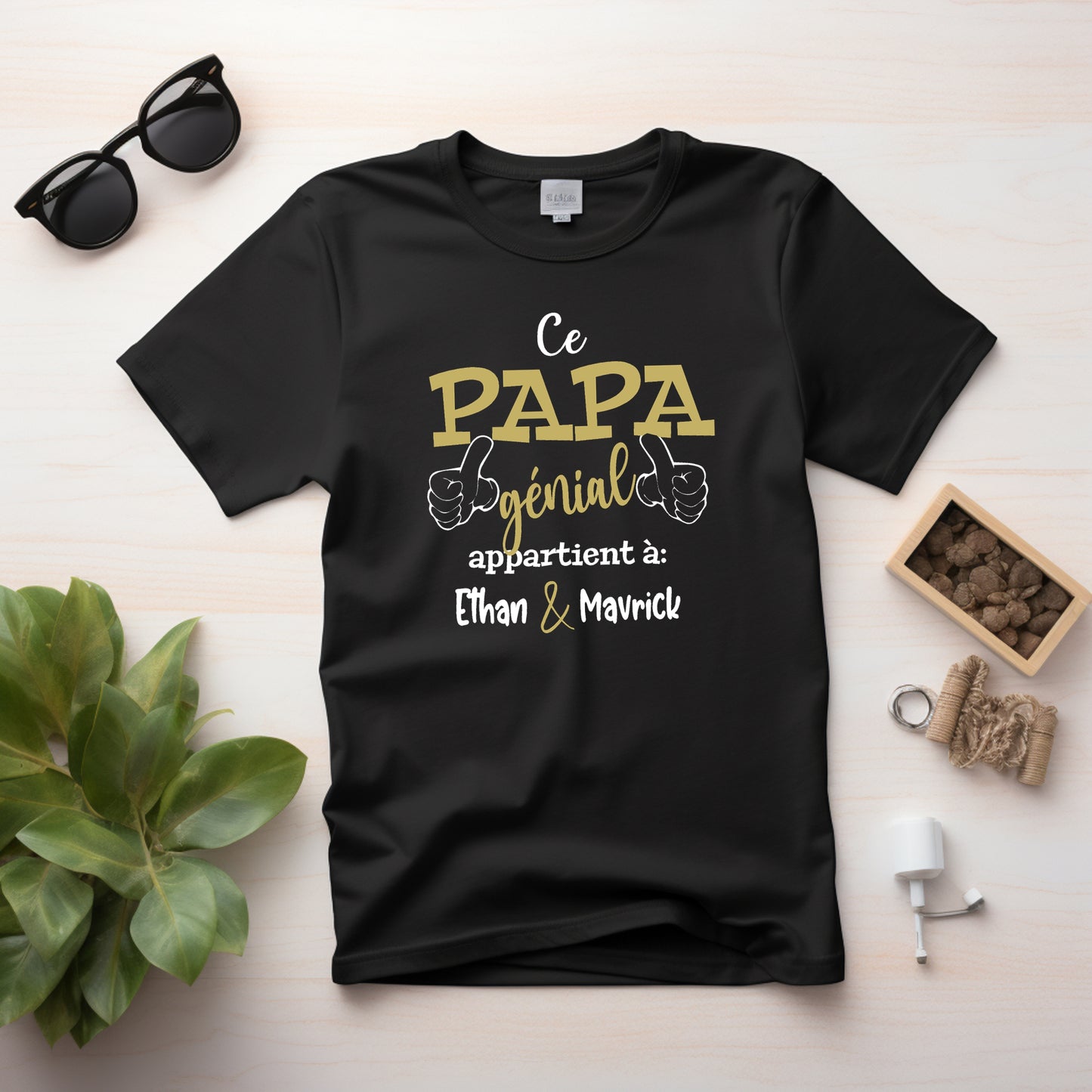 T-shirt HOMME à col rond - Ce PAPA génial appartient à - NOM(S) ENFANT(S) v5