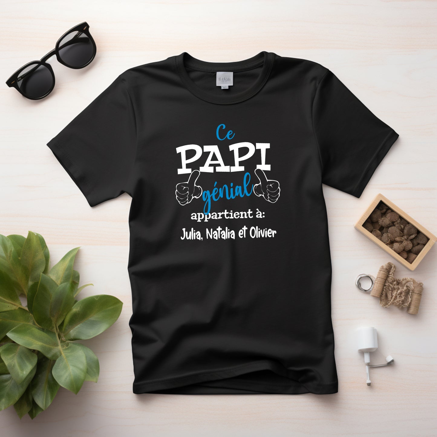T-shirt HOMME à col rond - Ce PAPI génial appartient à - NOM(S) ENFANT(S) v4