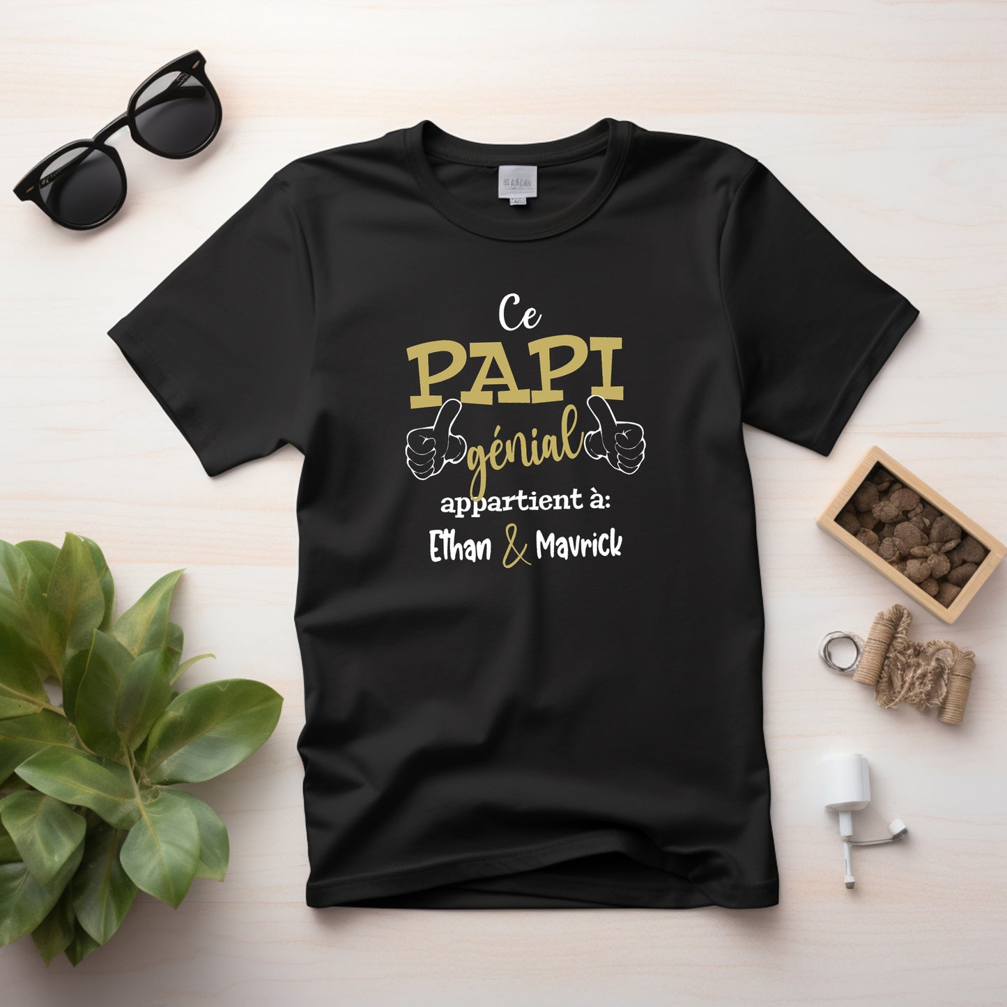 T-shirt HOMME à col rond - Ce PAPI génial appartient à - NOM(S) ENFANT(S) v5