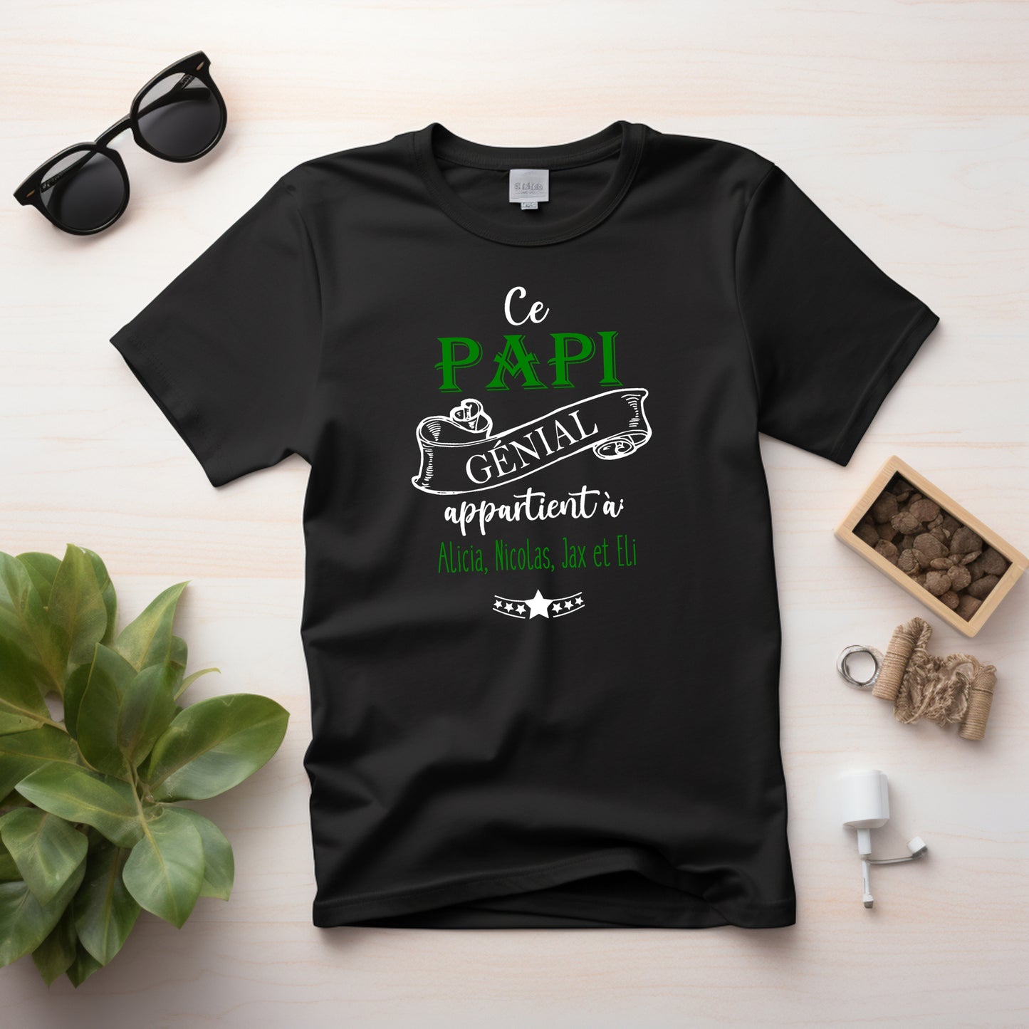 T-shirt HOMME à col rond - Ce PAPI génial appartient à - NOM(S) ENFANT(S) v6