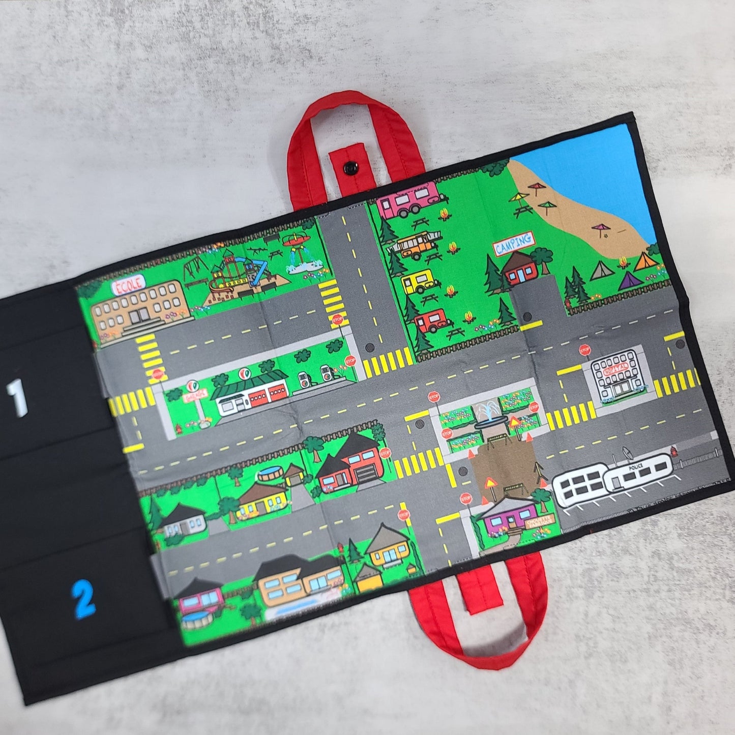 Tapis de jeux pour petites voitures - Se transforme en valise de transport