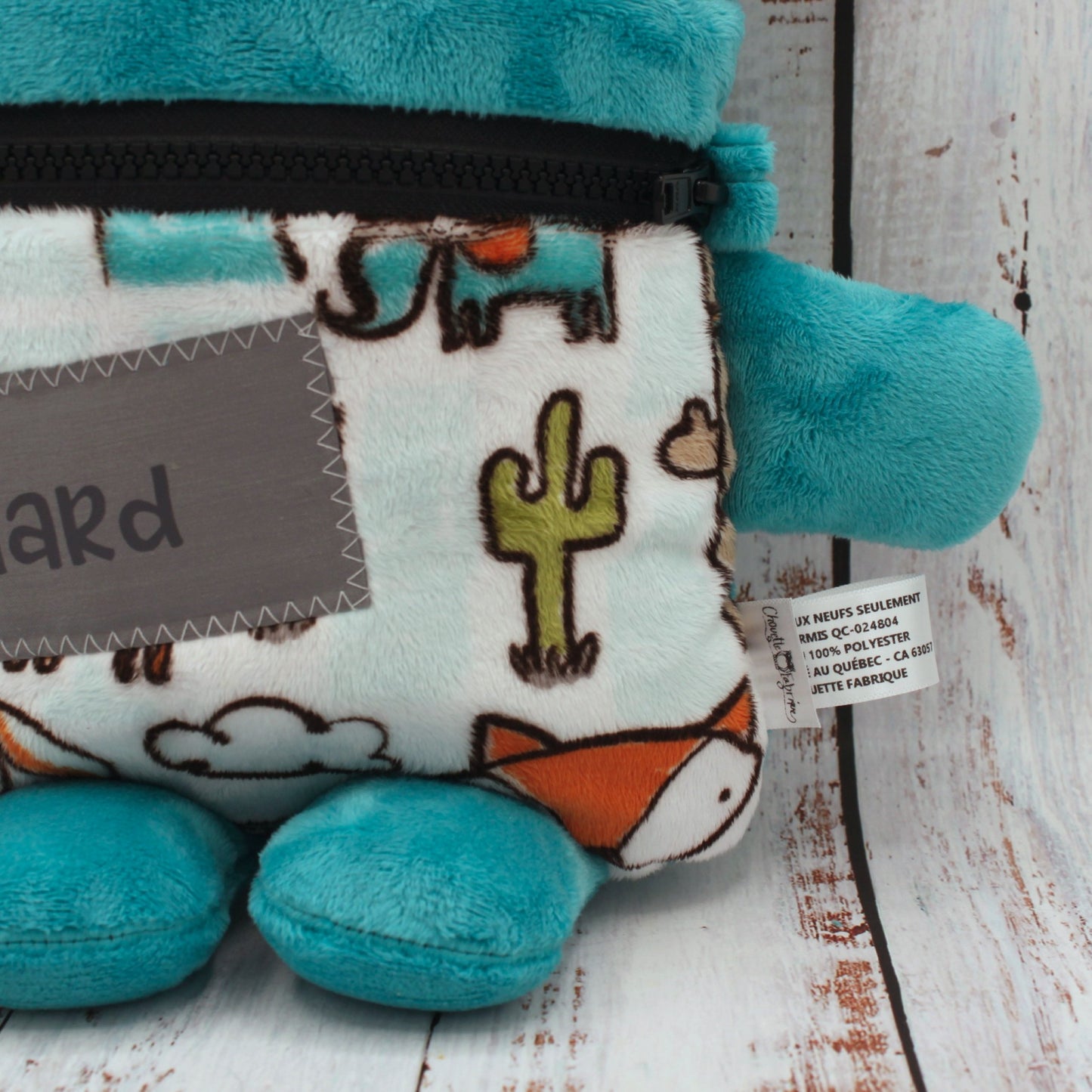 Toutou monstre mangeur de peurs, secrets, etc. - Renard et Cactus - Personnalisé au prénom de l'enfant - Turquoise