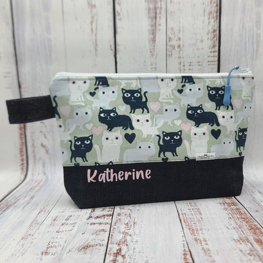 Trousse de voyage - Sac à cosmétiques/maquillage - Étui à crayons - Chats & coeurs