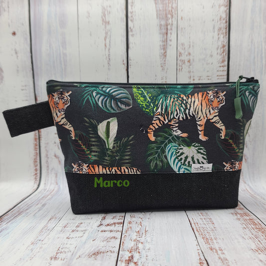 Trousse de voyage - Sac à cosmétiques/maquillage - Étui à crayons - Tigres sur fond noir