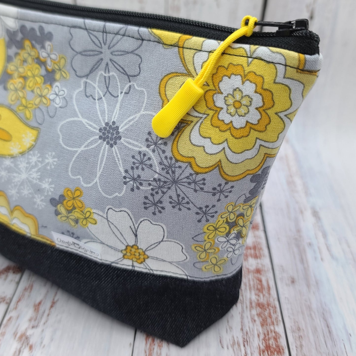 Trousse de voyage - Sac à cosmétiques/maquillage - Étui à crayons - Fleurs jaunes sur fond gris