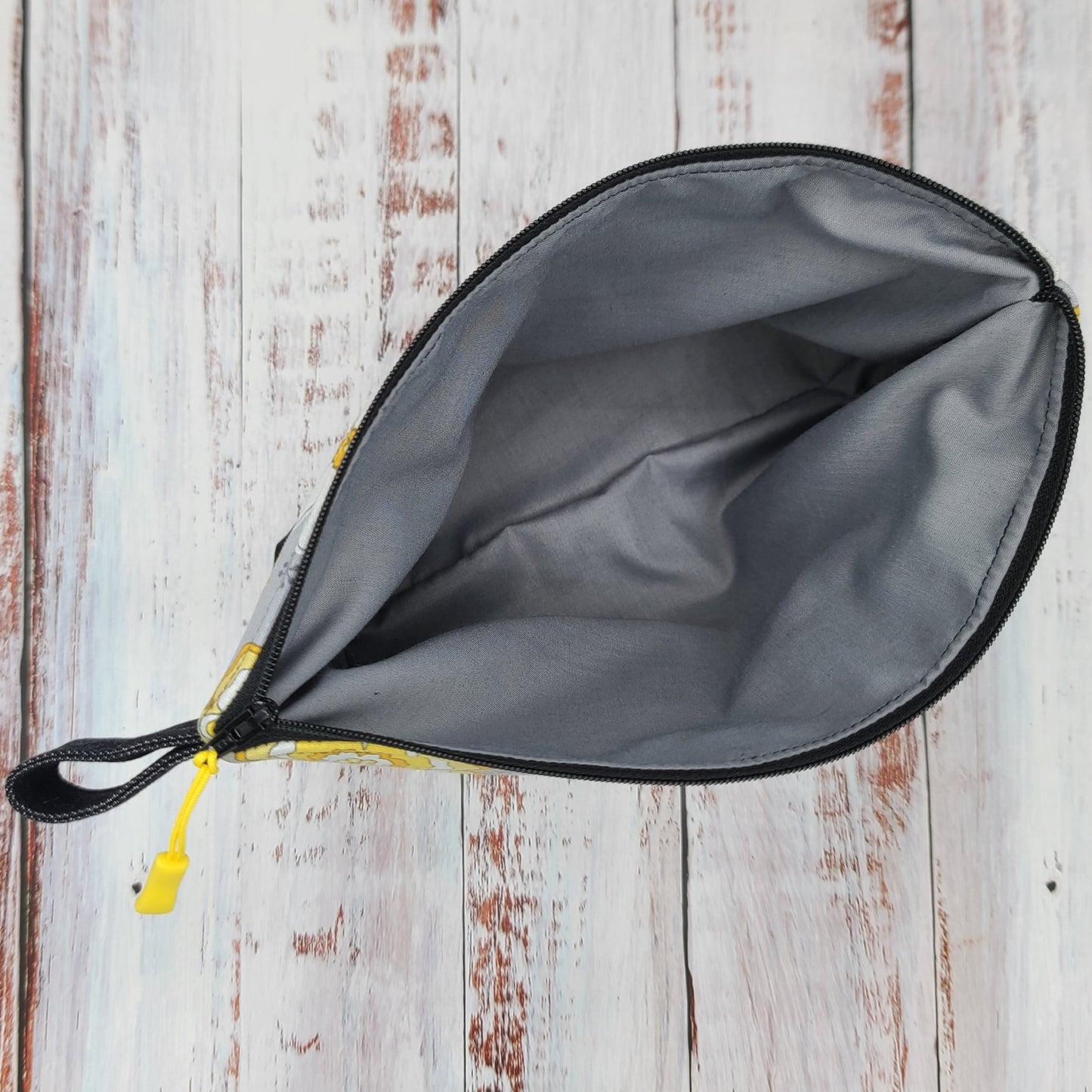 Trousse de voyage - Sac à cosmétiques/maquillage - Étui à crayons - Fleurs jaunes sur fond gris