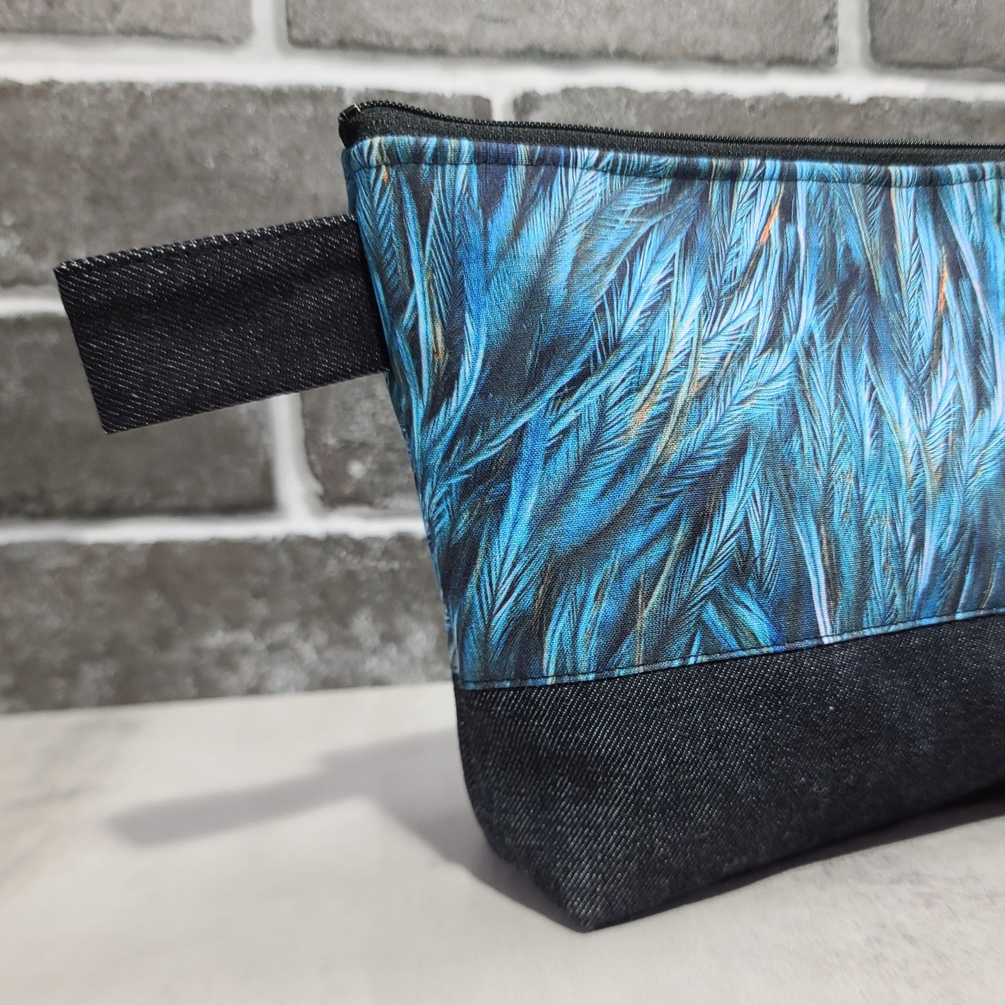 Trousse de voyage - Sac à cosmétiques/maquillage - Étui à crayons - Plumes Bleues