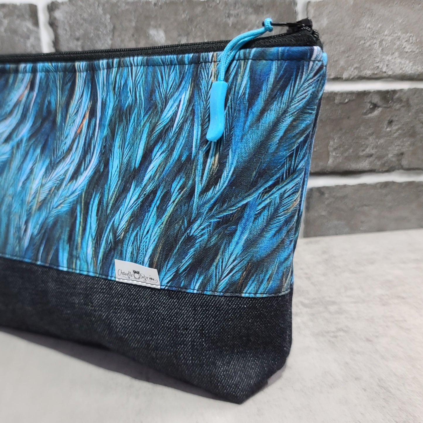 Trousse de voyage - Sac à cosmétiques/maquillage - Étui à crayons - Plumes Bleues