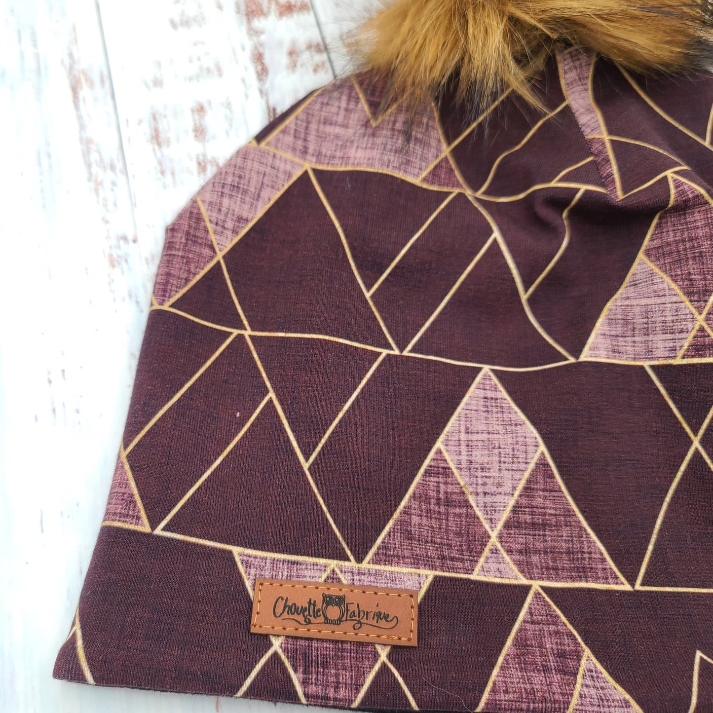 ENFANT - Tuque Hiver (POLAR) Pompon amovible - Motifs Or, rose antique et rouge vin