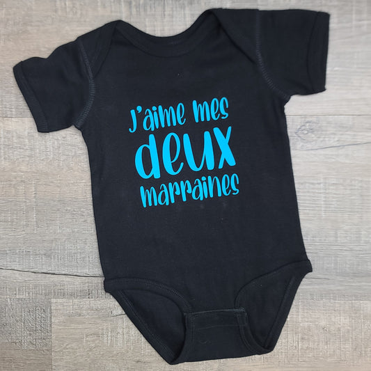 "Prêt-à-partir" - Cache-couche - BÉBÉ - NOIR - Grandeur 18 mois - J'aime mes deux marraines (Impression teal)