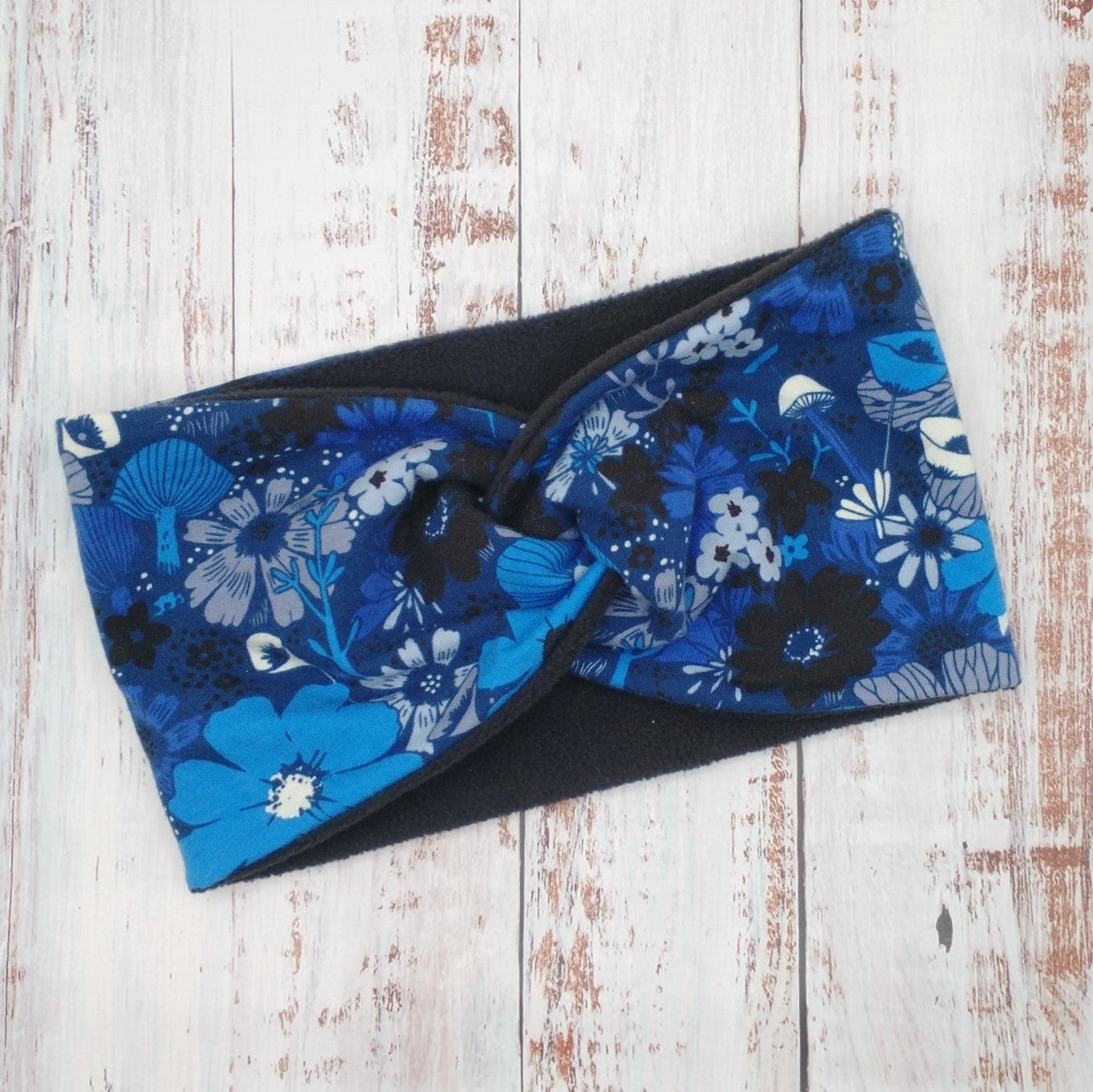 Bandeau (POLAR) - ADULTE - Printemps/Automne/Hiver – Fleurs - Bleu/Noir