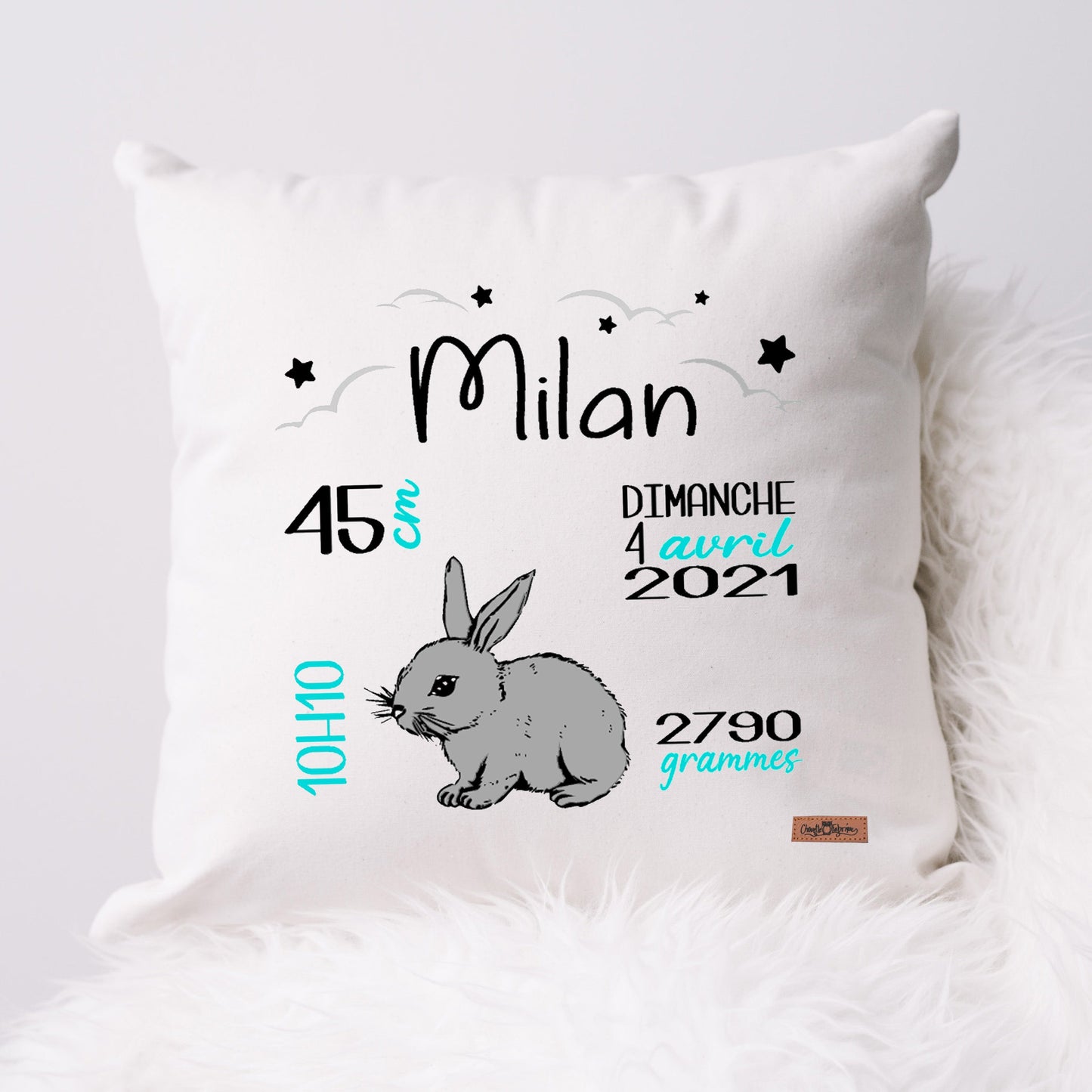Coussin Statistiques de naissance - Carré - Blanc - LAPIN
