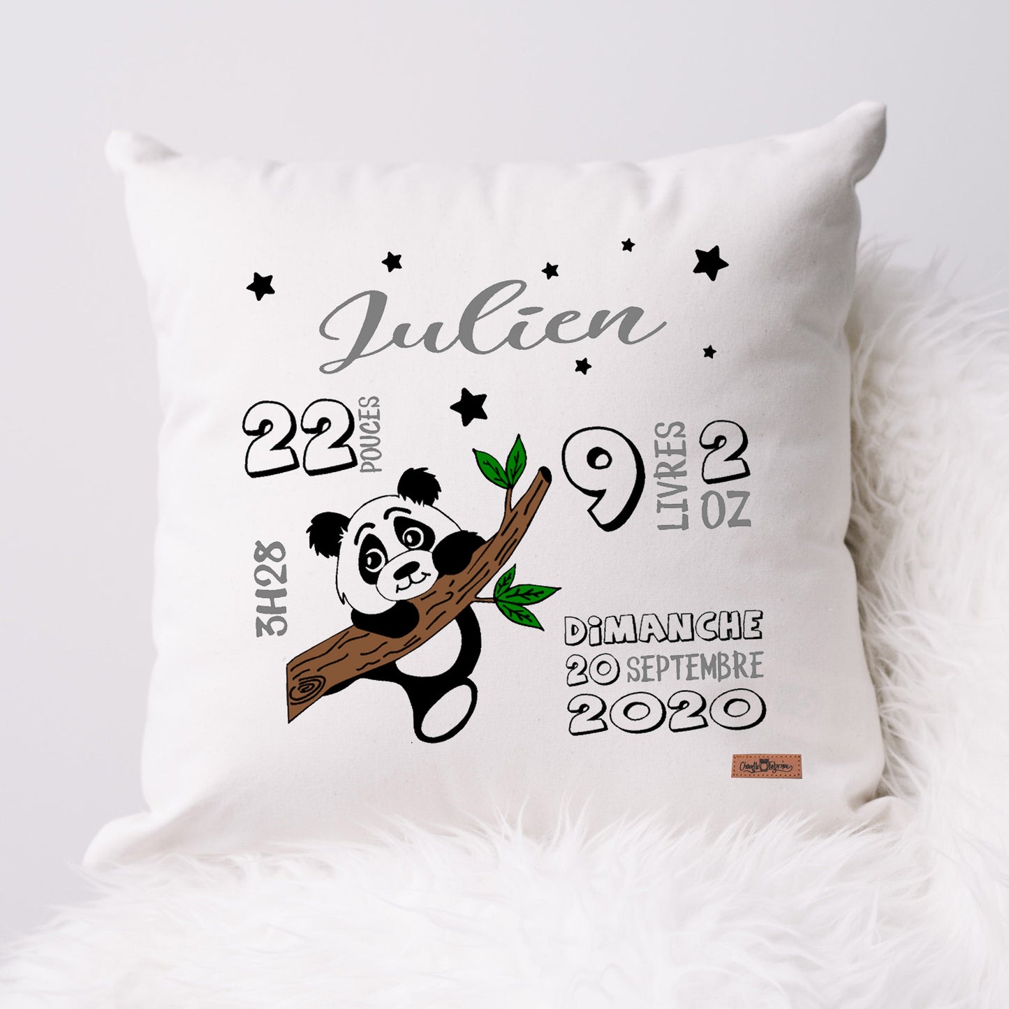 Coussin Statistiques de naissance - Carré - Blanc - PANDA & BRANCHES