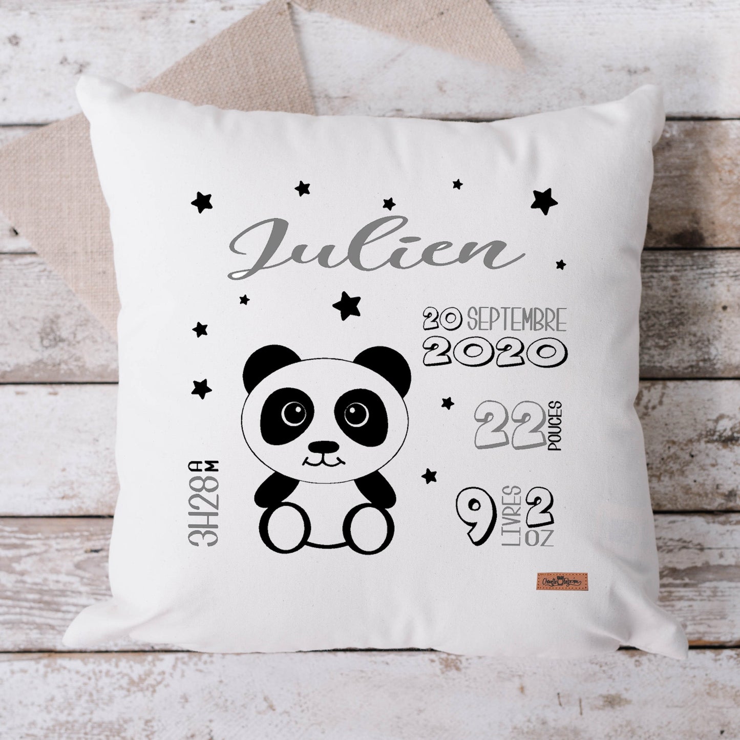 Coussin Statistiques de naissance - Carré - Blanc - PANDA