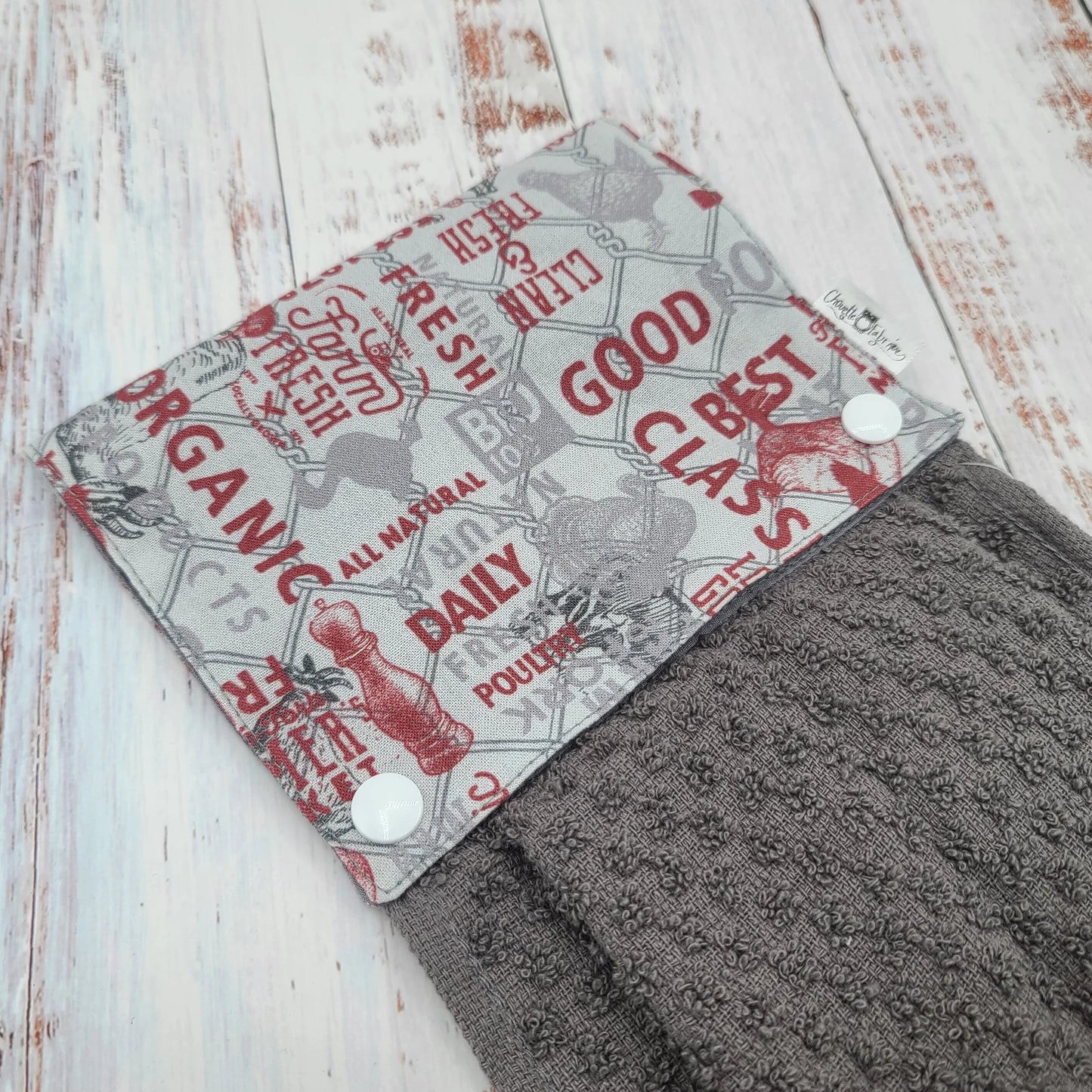 Essuie-mains - Serviette à mains - Cuisine/VR(Camping) - Serviette grise - Agricole Marché Local - Rouge/Grise