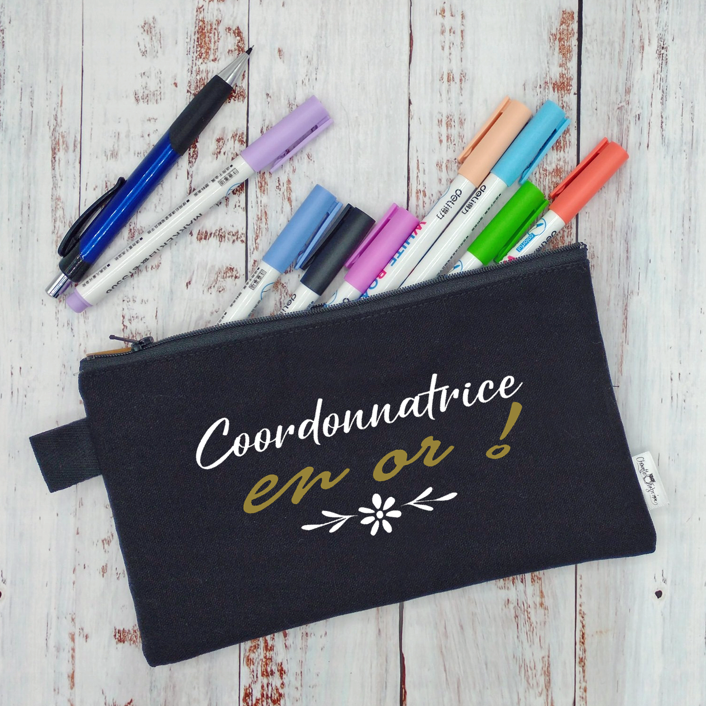 (CHOIX COULEURS) Étui à crayons - Coordonnatrice en or ! (ou Coordonnateur) - Fleur