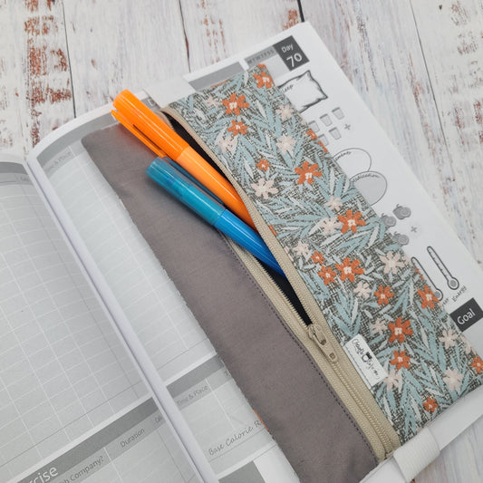 Étuis à crayons à élastique marque-page - Signet - Pour agenda, livres, etc. - Fleurs orangées