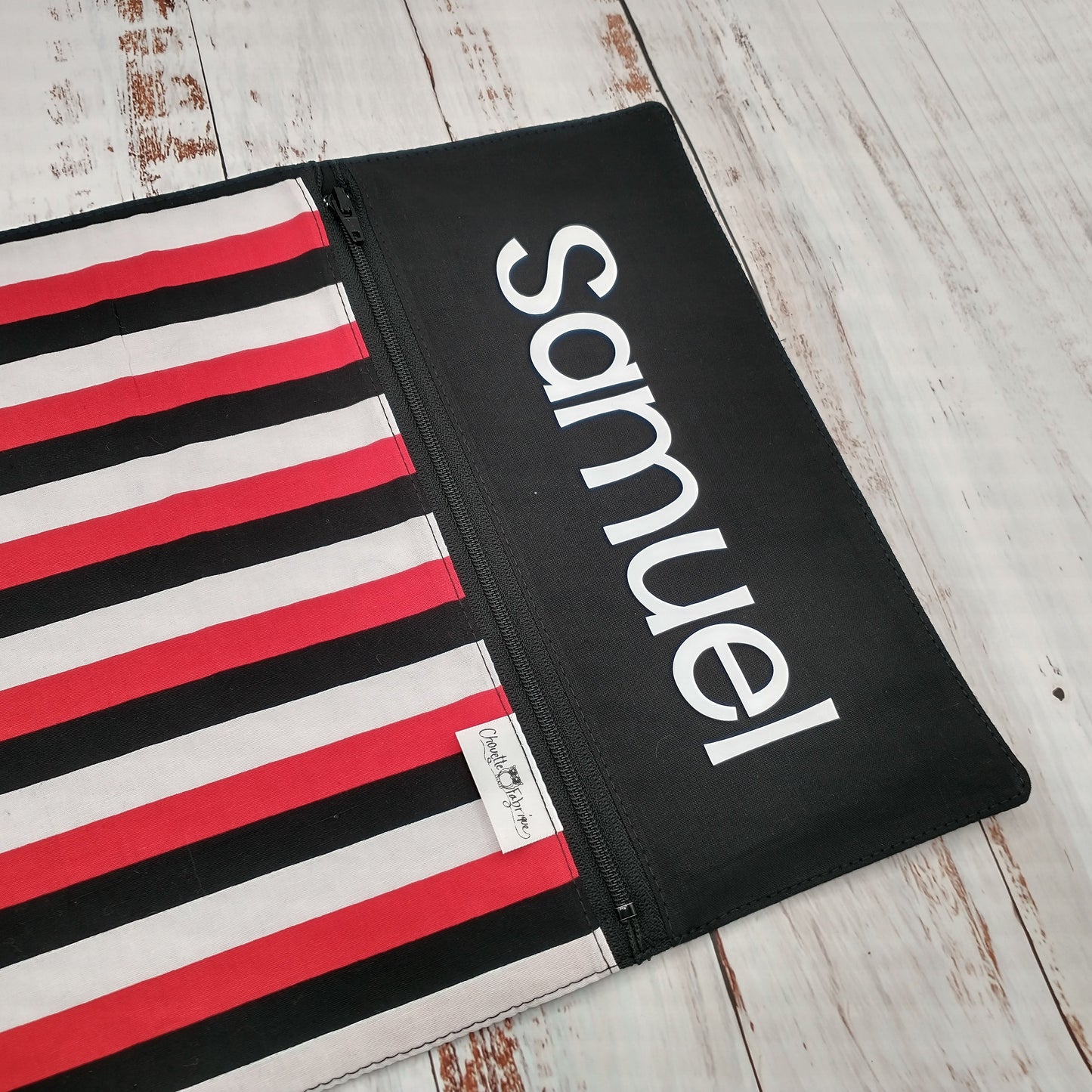 Napperon personnalise (Couleur d'impression au choix) - Lignes rouges - Pochette noire