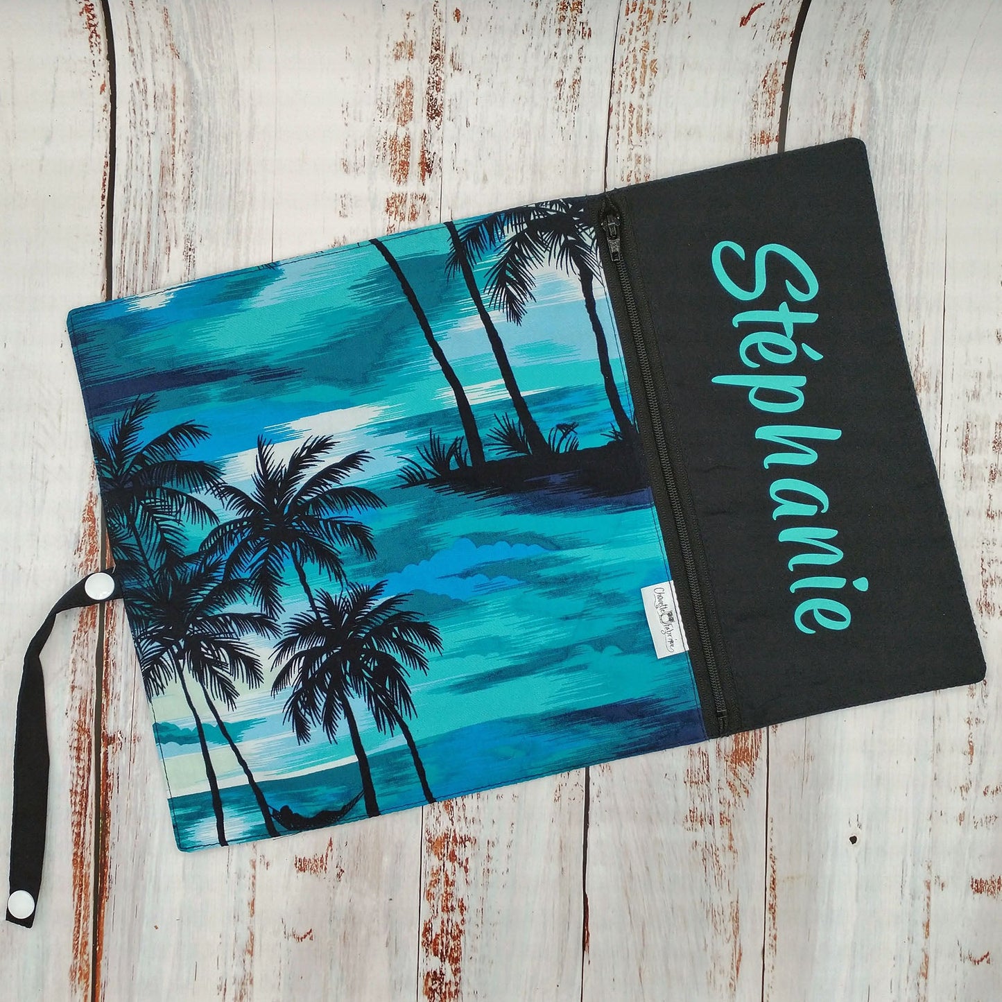 Napperon personnalise (Couleur d'impression au choix) - Plage/Surf/Palmiers - Pochette noire