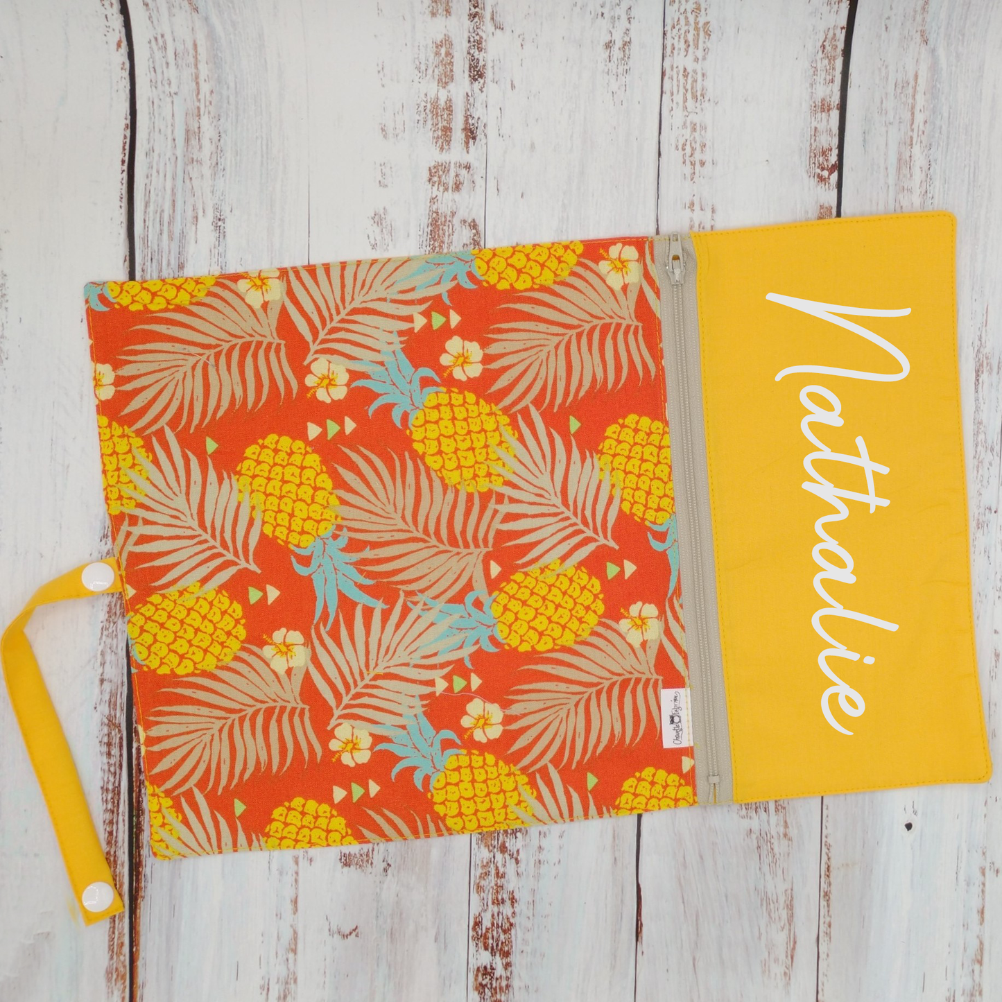 Napperon personnalise (Couleur d'impression au choix) - Ananas - Jaune et Orange - Pochette jaune