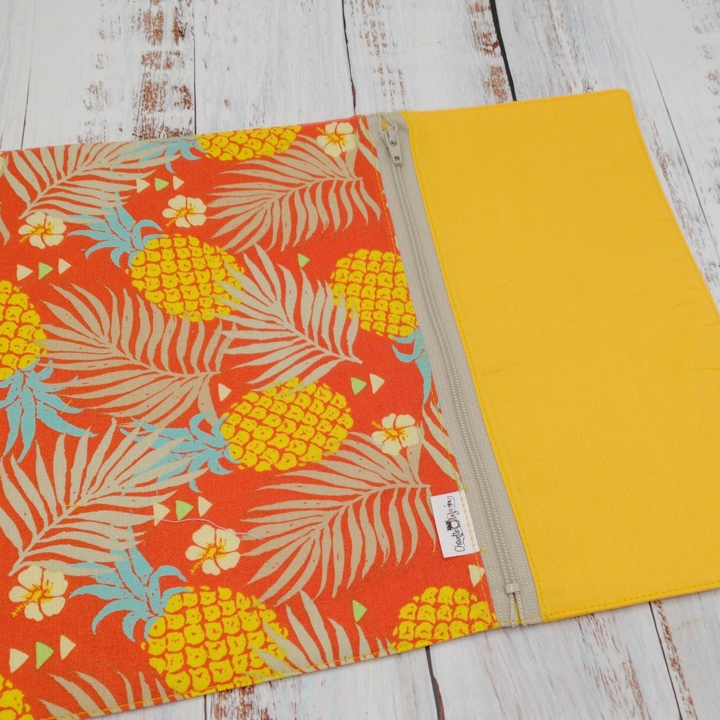 Napperon personnalise (Couleur d'impression au choix) - Ananas - Jaune et Orange - Pochette jaune