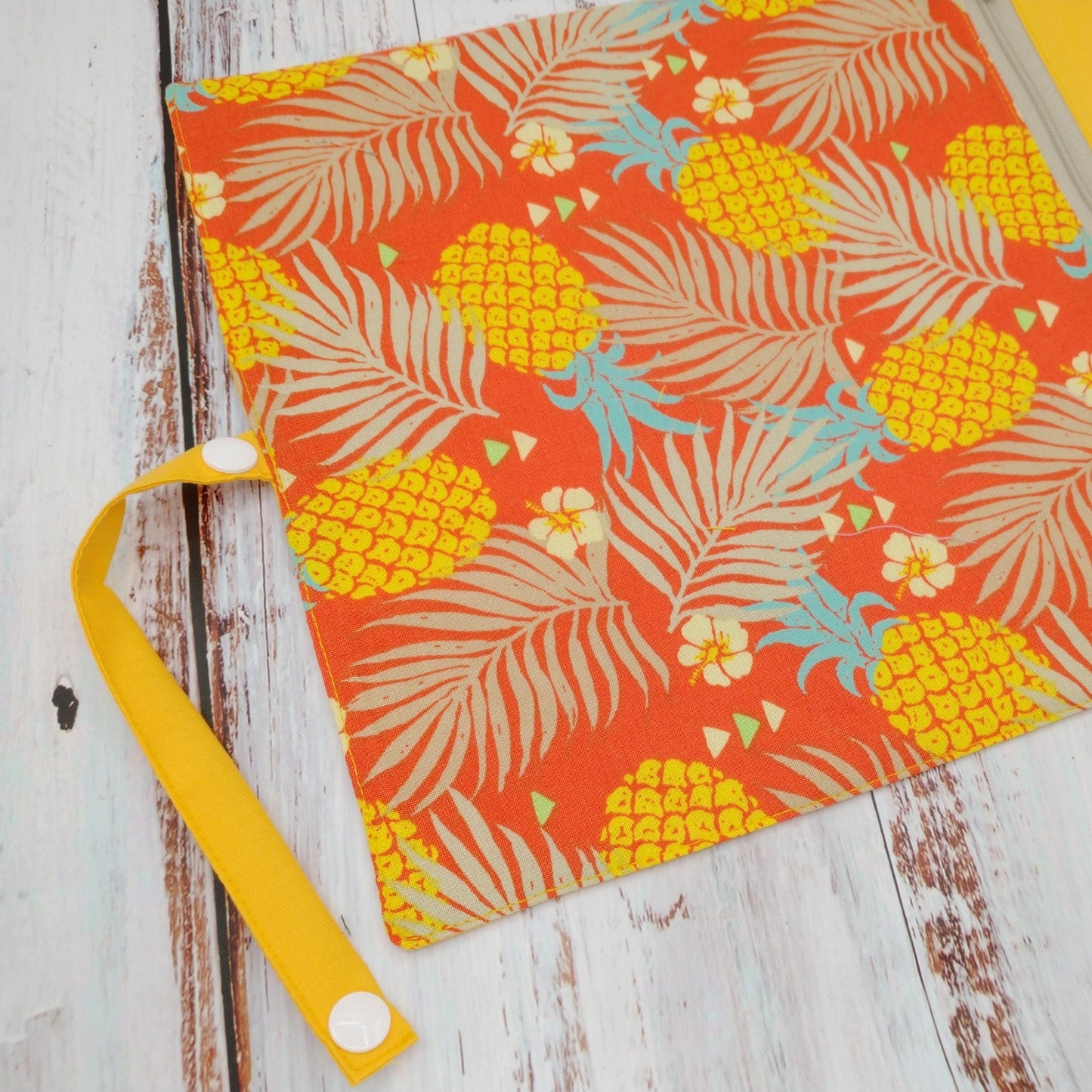 Napperon personnalise (Couleur d'impression au choix) - Ananas - Jaune et Orange - Pochette jaune