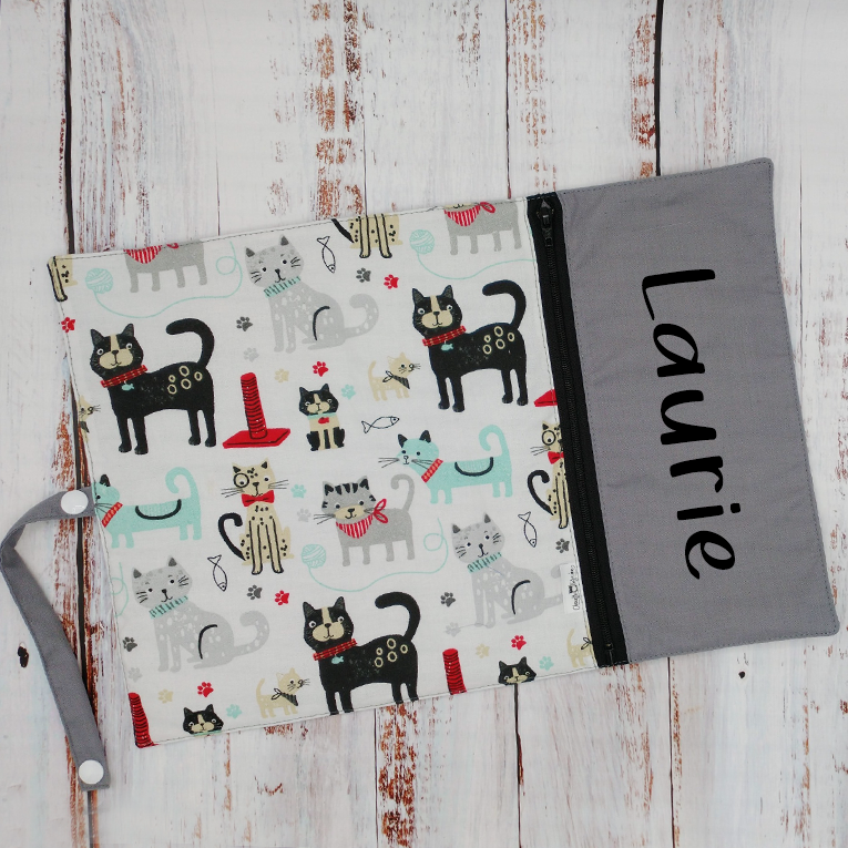 Napperon personnalise (Couleur d'impression au choix) - Chats - Pochette grise