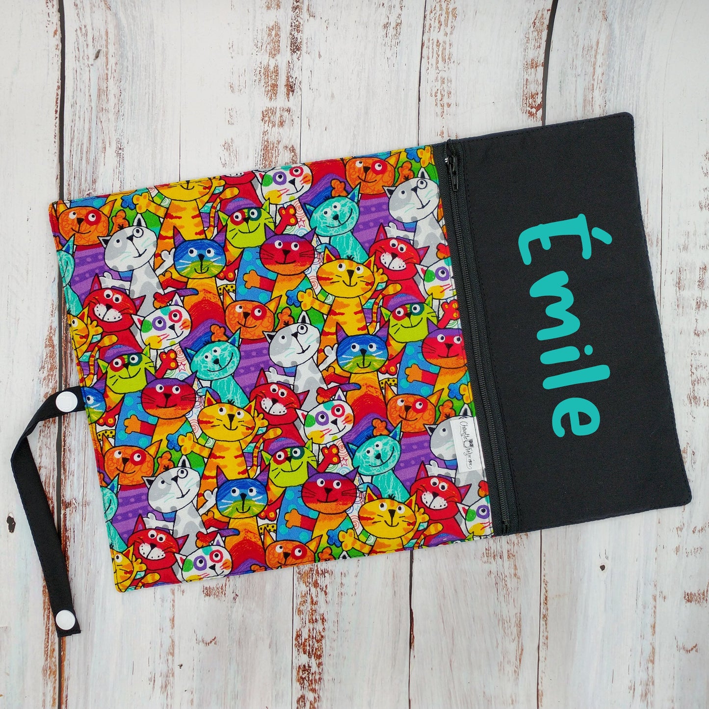Napperon personnalise (Couleur d'impression au choix) - Chats - Pochette noire