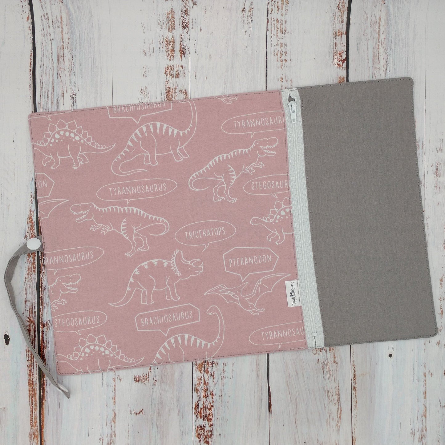 Napperon personnalise (Couleur d'impression au choix) - Dinosaures - Roses Antique - Pochette Grise