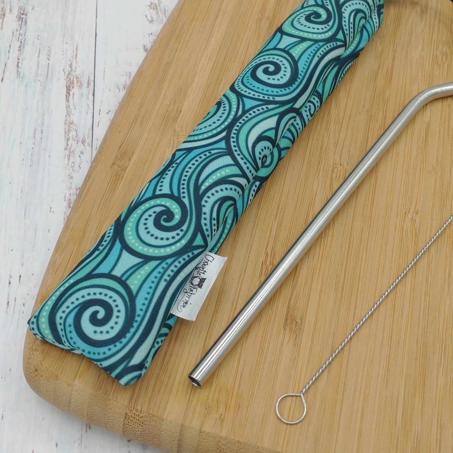 Ensemble "Paille, brosse et pochette de rangement" - Réutilisable, lavable et imperméable - Vagues