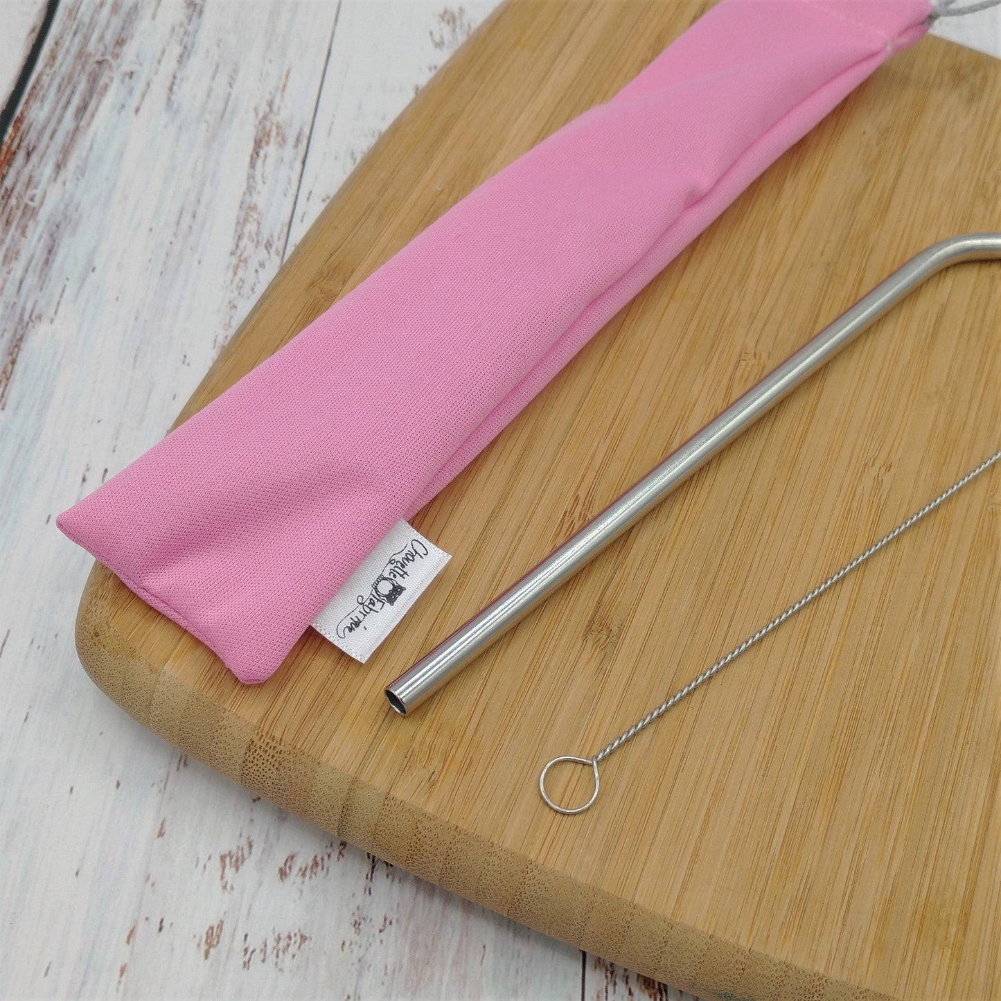 Ensemble "Paille, brosse et pochette de rangement" - Réutilisable, lavable et imperméable - Rose