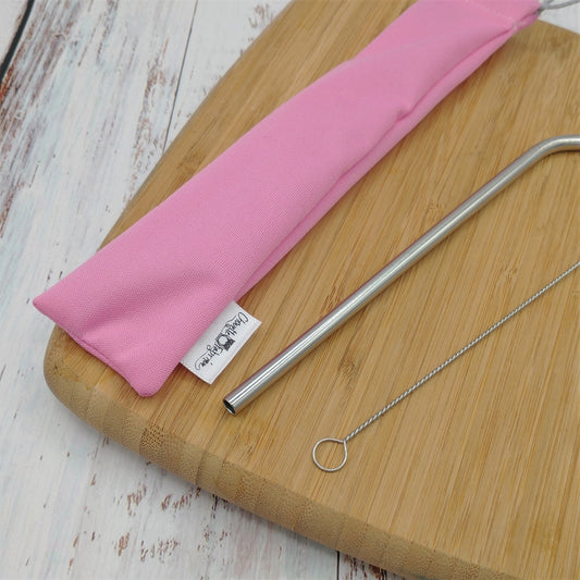 Ensemble "Paille, brosse et pochette de rangement" - Réutilisable, lavable et imperméable - Rose