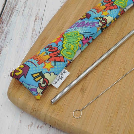 Ensemble "Paille, brosse et pochette de rangement" - Réutilisable, lavable et imperméable - Bandes dessinées - Comics