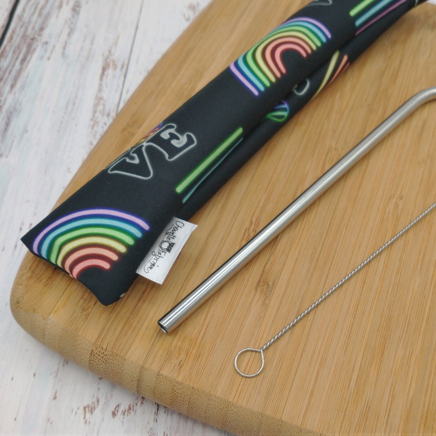 Ensemble "Paille, brosse et pochette de rangement" - Réutilisable, lavable et imperméable - Arc-en-ciel