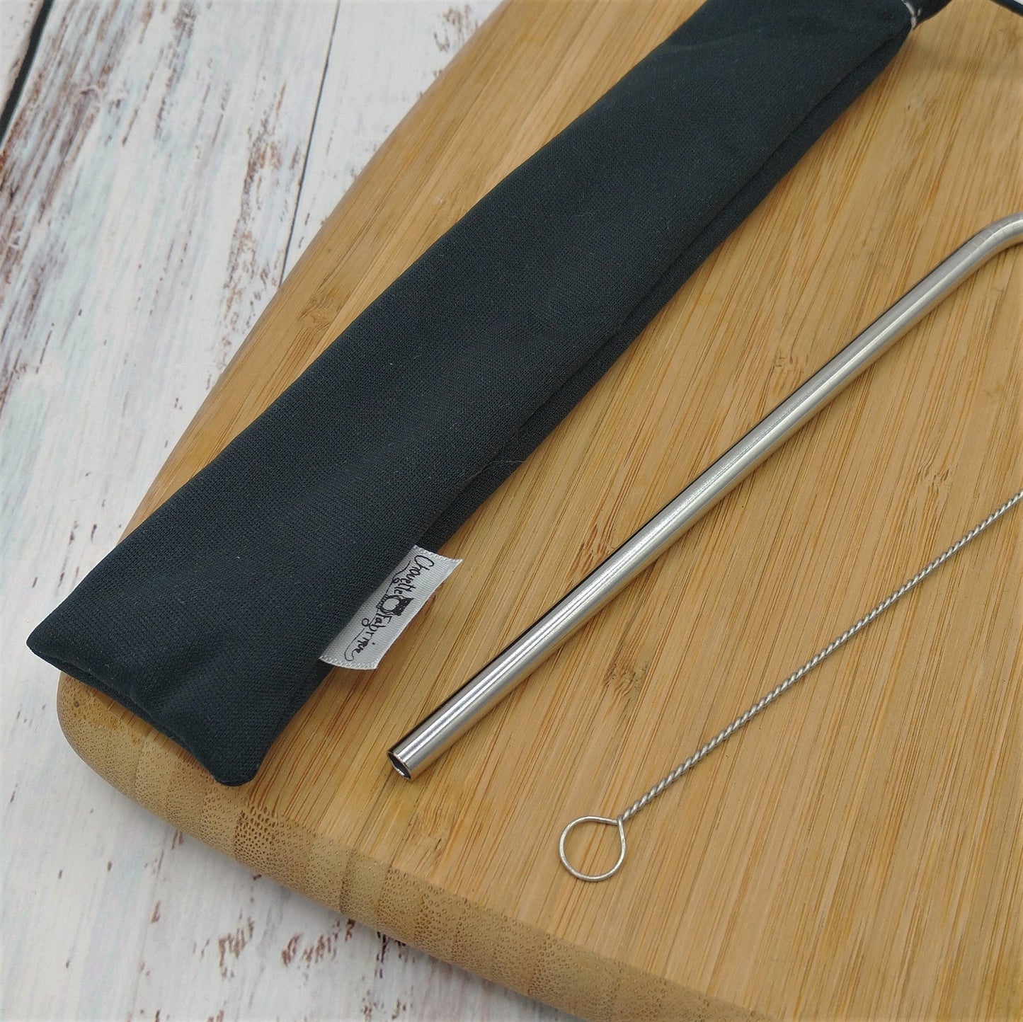 Ensemble "Paille, brosse et pochette de rangement" - Réutilisable, lavable et imperméable - Noir