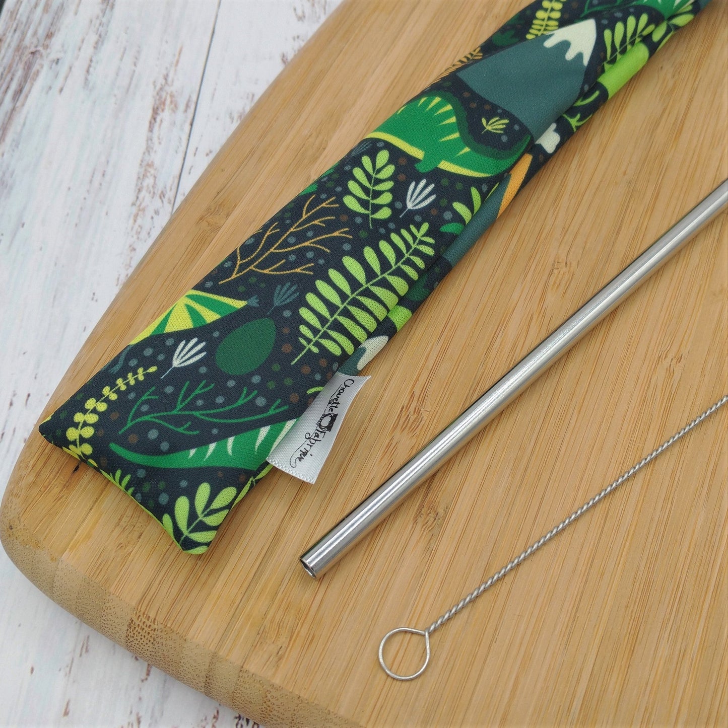 Ensemble "Paille, brosse et pochette de rangement" - Réutilisable, lavable et imperméable - Petits dinos