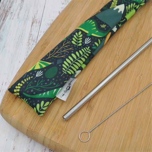 Ensemble "Paille, brosse et pochette de rangement" - Réutilisable, lavable et imperméable - Petits dinos