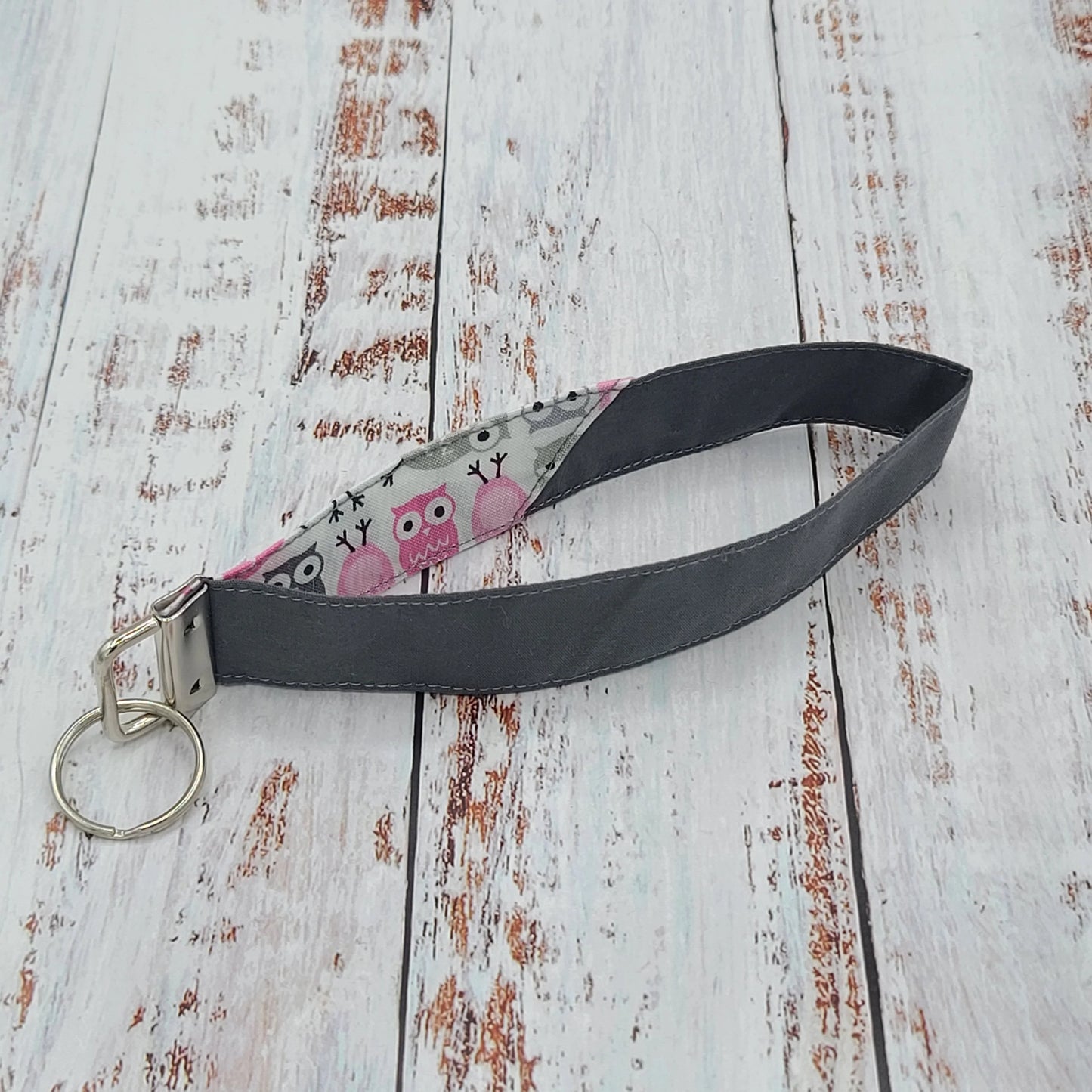 Porte-clé - PERSONNALISÉ - Dragonne - Poignet - Hiboux - Gris et Rose