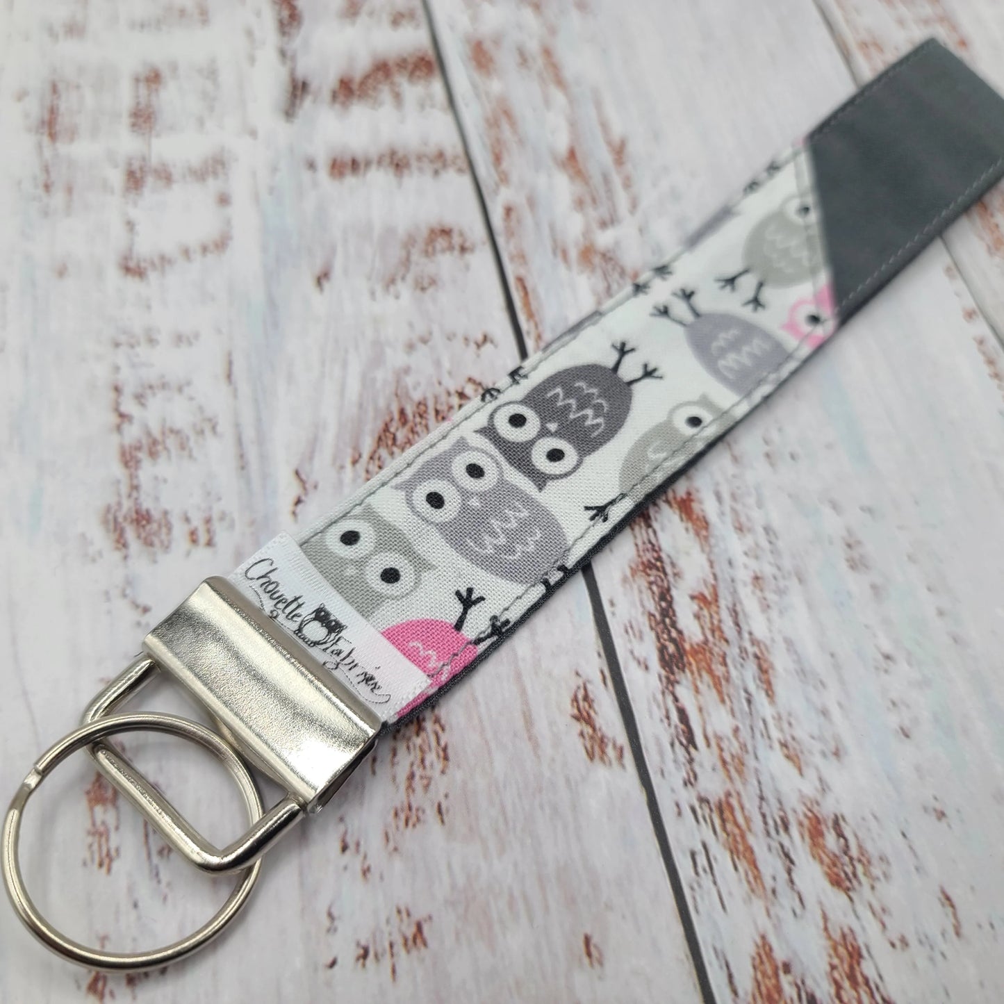 Porte-clé - PERSONNALISÉ - Dragonne - Poignet - Hiboux - Gris et Rose