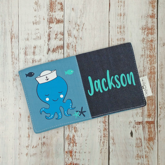 Protège-carnet de santé - Vaccination - Personnalisé - Animaux - Monde Marin - Imprimé - Pieuvre